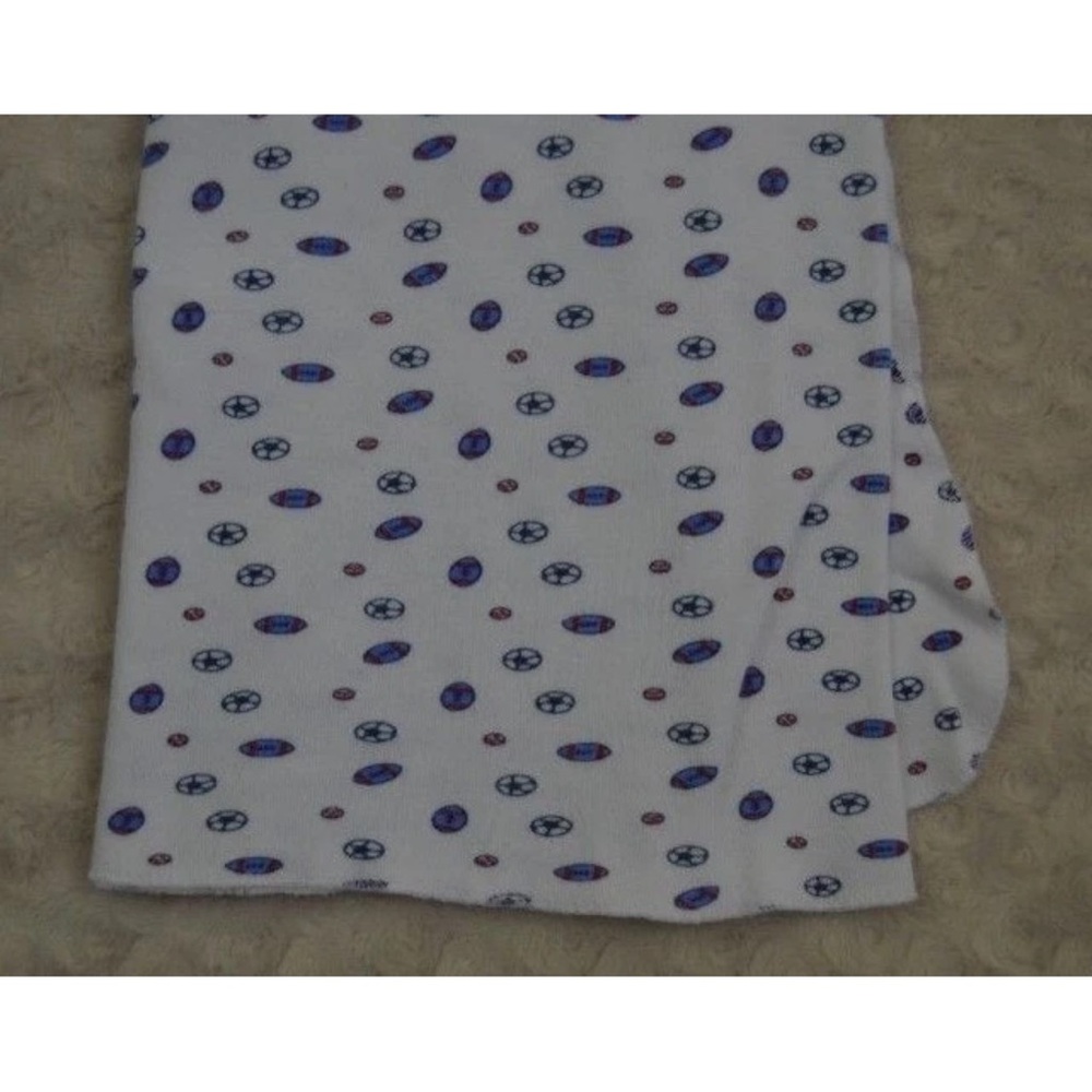 Luvable Friends Sports Baby Blanket Receiving White Blue Red Soccer Football